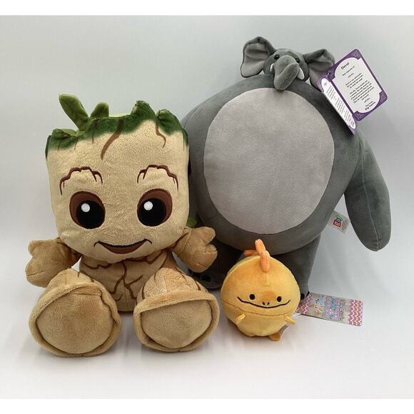 Lot of plush toys baby groot big feet and tiny headed elephant - Picture 1 of 4